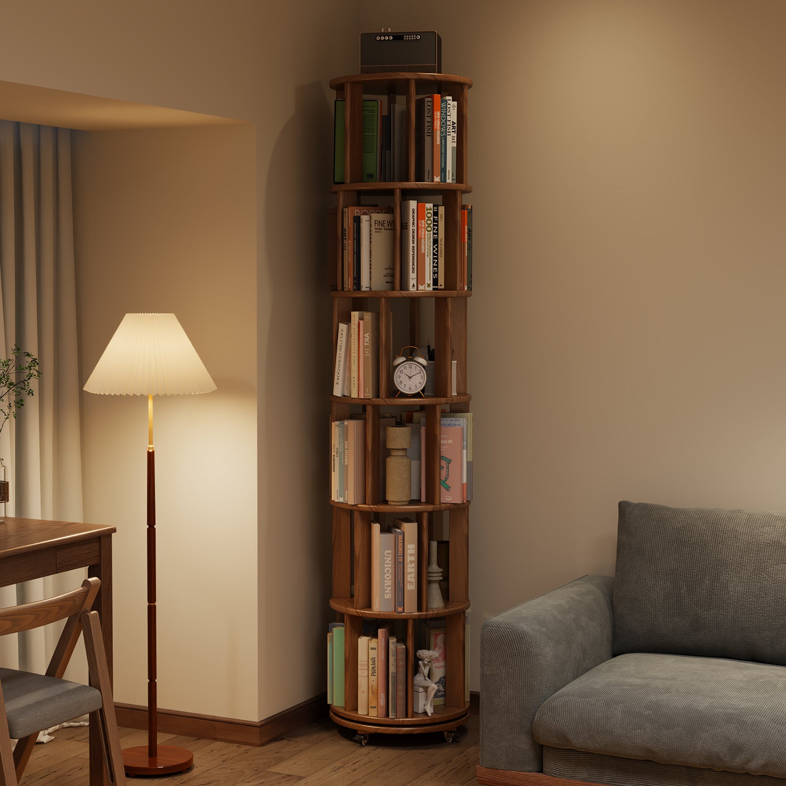 6 Tier Rotating Bookshelf