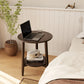Round Solid Wood Side Table with Storage Shelf - iKaslandi