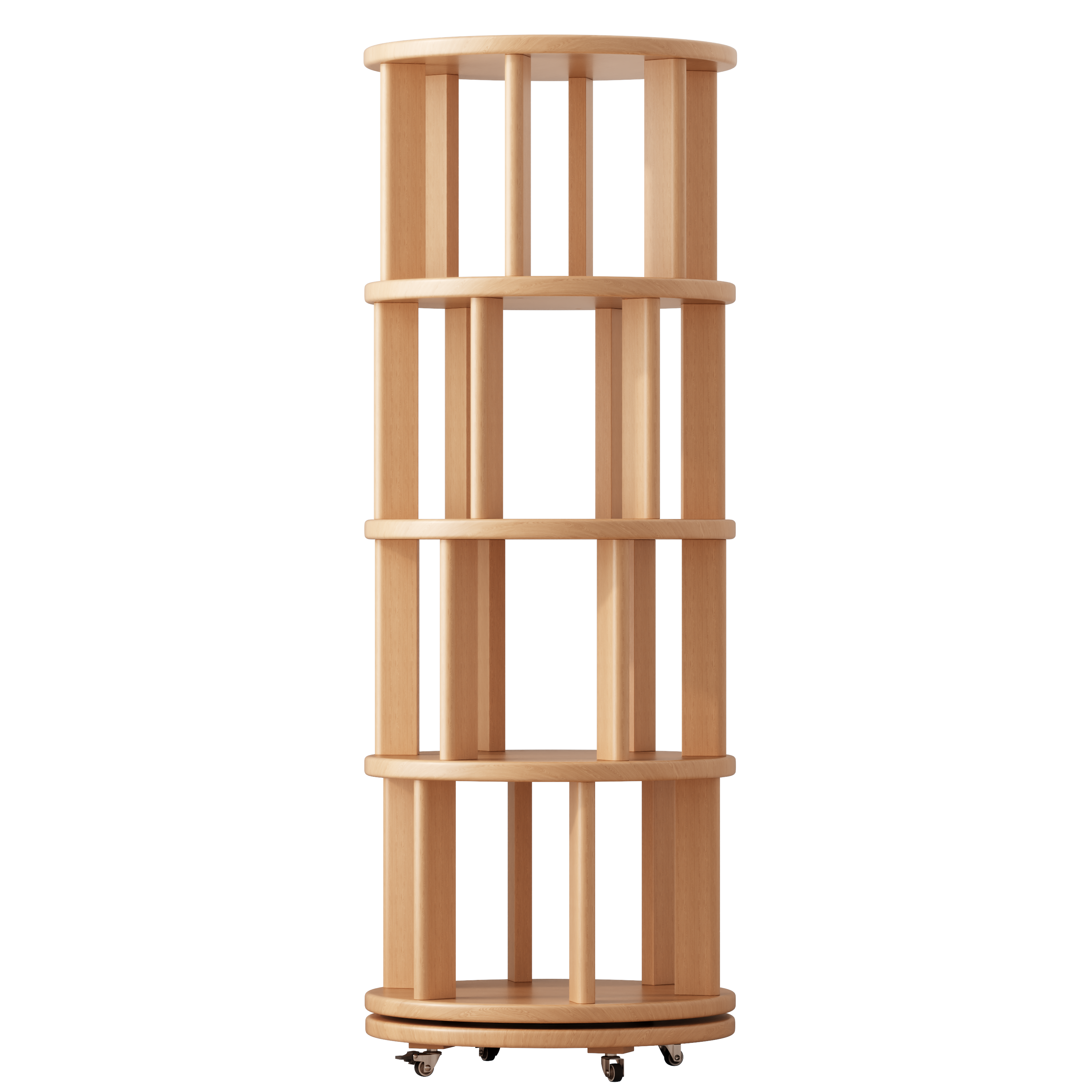 Solid Wood Rotating Bookshelf with Brake Wheels – Adjustable 1-6 Tiers