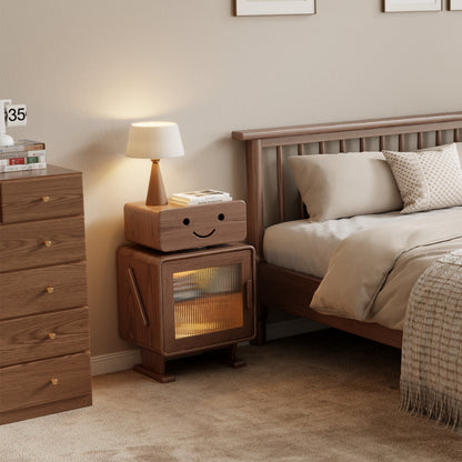 Robot Solid Wood Nightstand, Led Nightstand with 360°Rotating Drawer, Creative Nightstand with Drawers, Easily Assembly,Bedside Table for Bedroom,Living Room