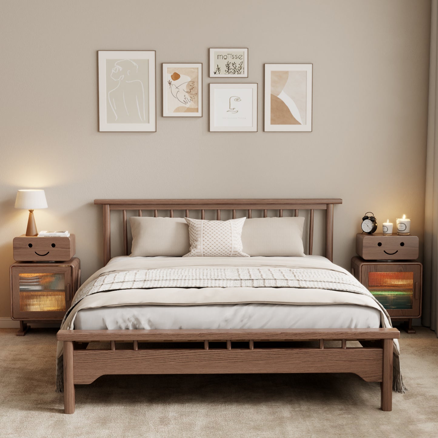 Robot Solid Wood Nightstand, Led Nightstand with 360°Rotating Drawer, Creative Nightstand with Drawers, Easily Assembly,Bedside Table for Bedroom,Living Room