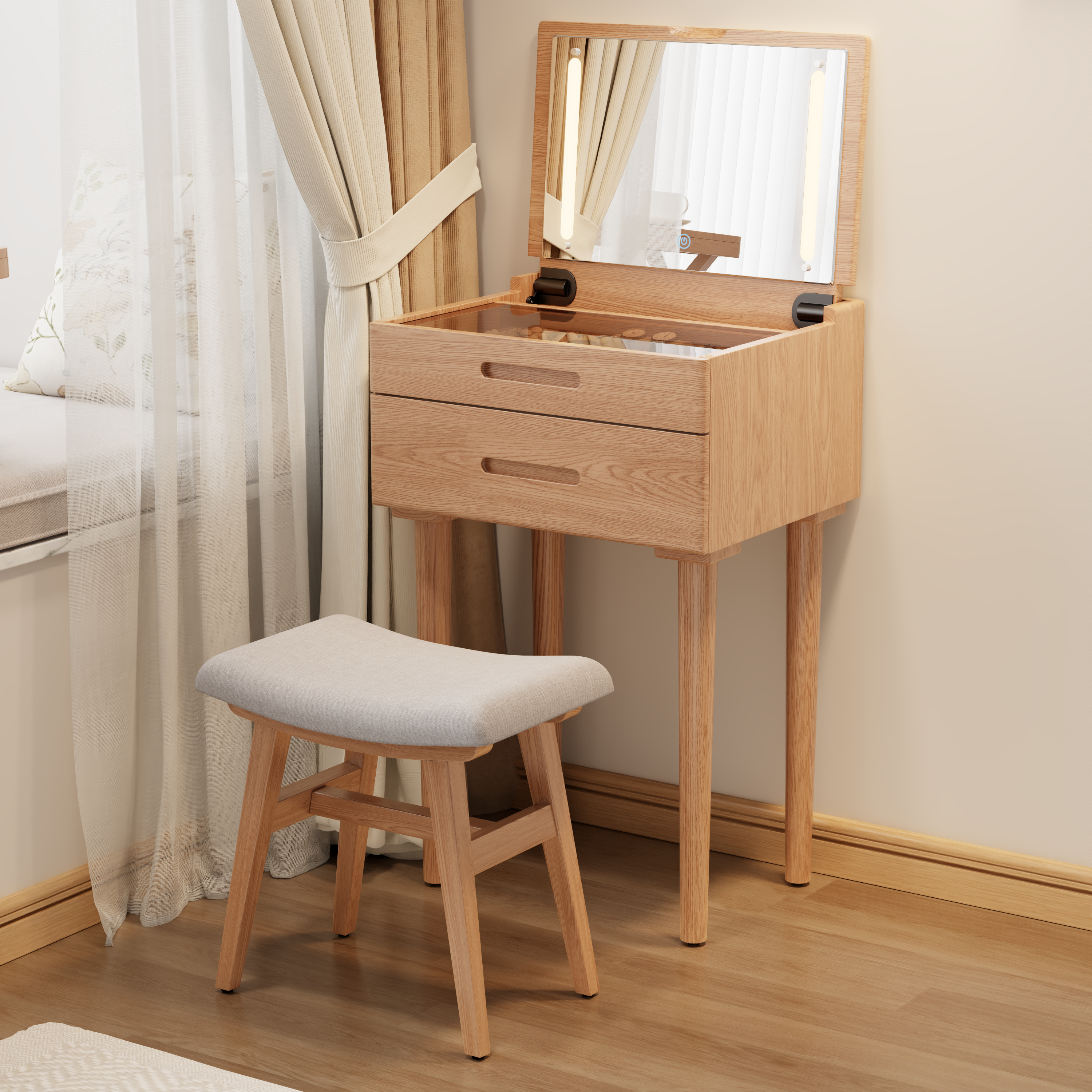 Vanity Desk with Mirror & Lights