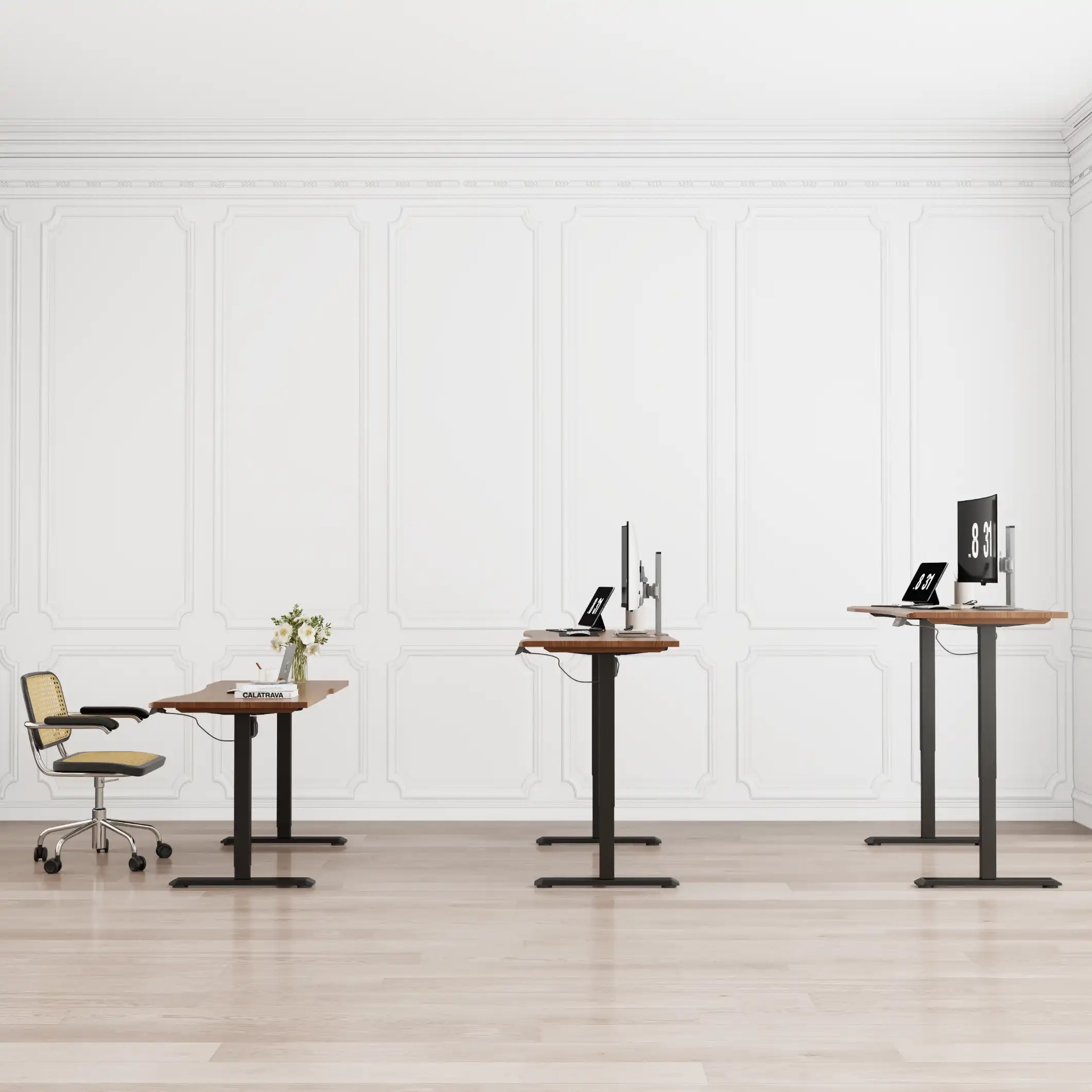 Electric Standing Desk with Solid Rubberwood Top - iKaslandi