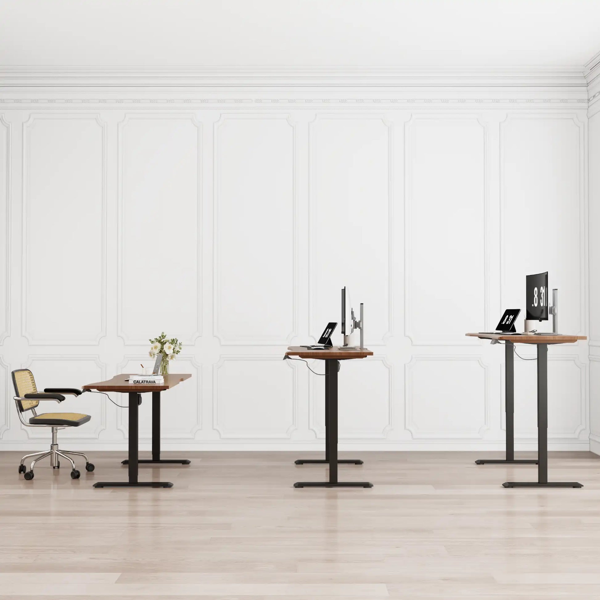 Electric Standing Desk with Solid Rubberwood Top - iKaslandi