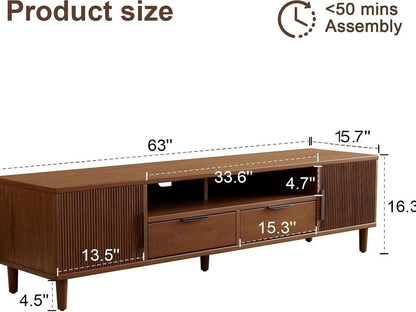 Low Profile TV Stand for TVs up to 70 Inches, Fluted Media Console with Cabinets, Drawers and Shelf - iKaslandi