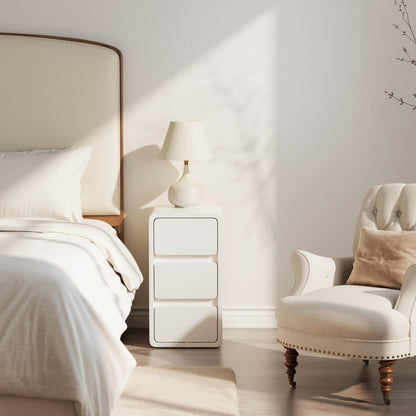 Narrow Bedside Table with 2 or 3 Drawers, Solid Wood Body and Leather-Coated Surface, Pre-Assembled - iKaslandi