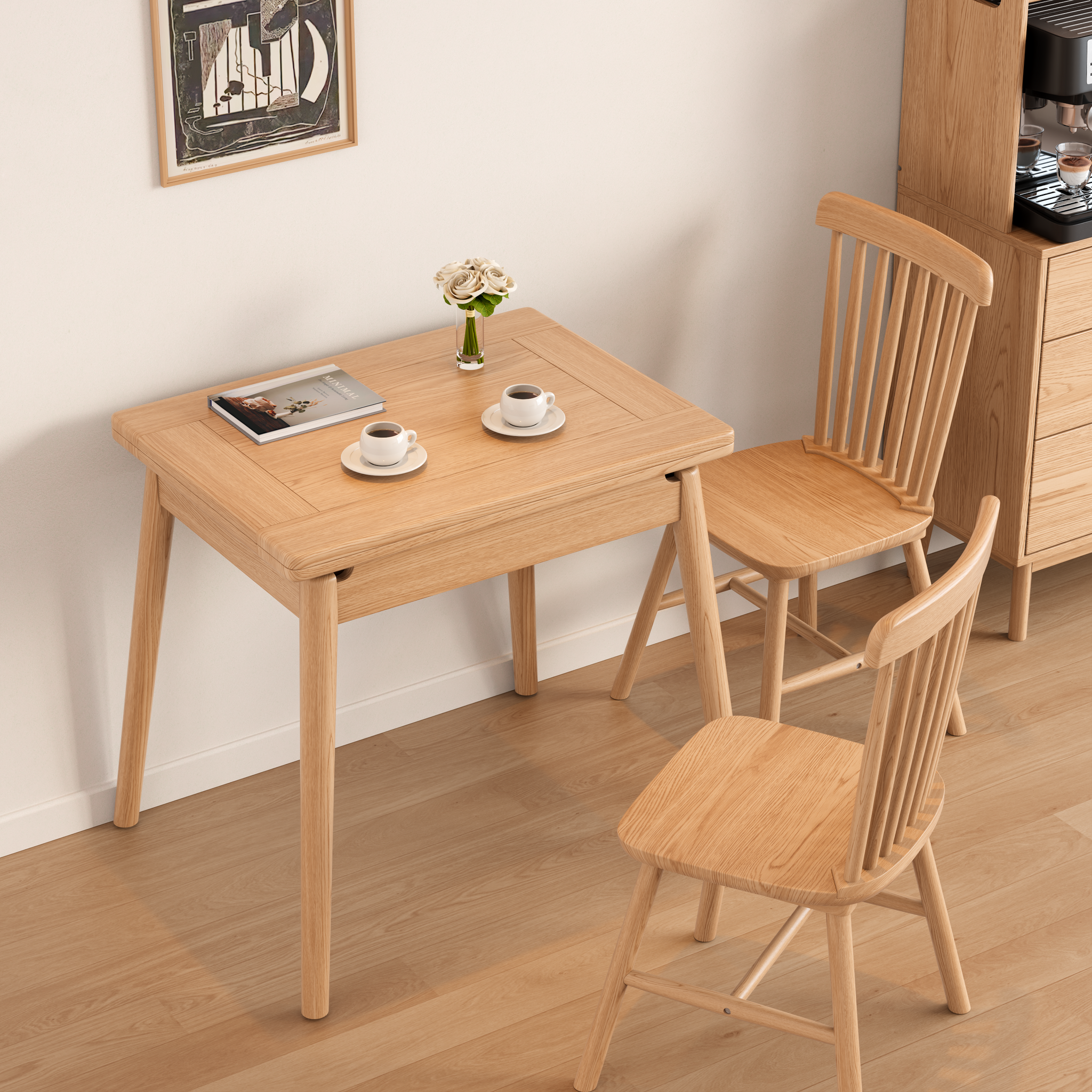 Expandable Solid Wood Dining Table for
