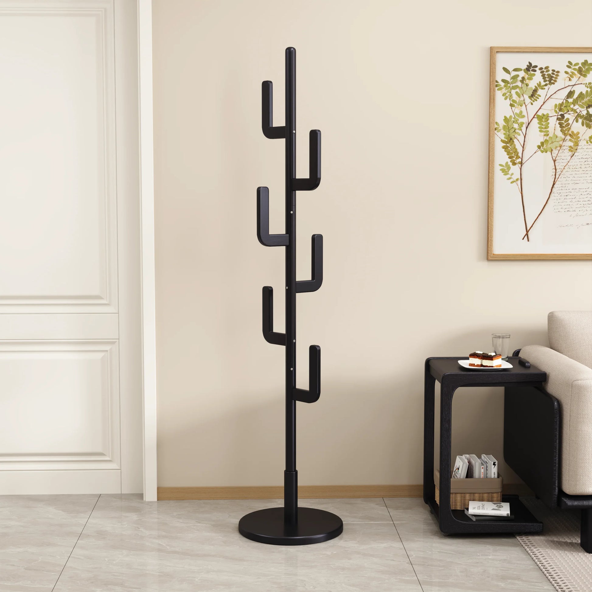 Solid Wood Cactus Coat Rack Stand – Modern Freestanding Coat Tree - Kaslandi Furniture