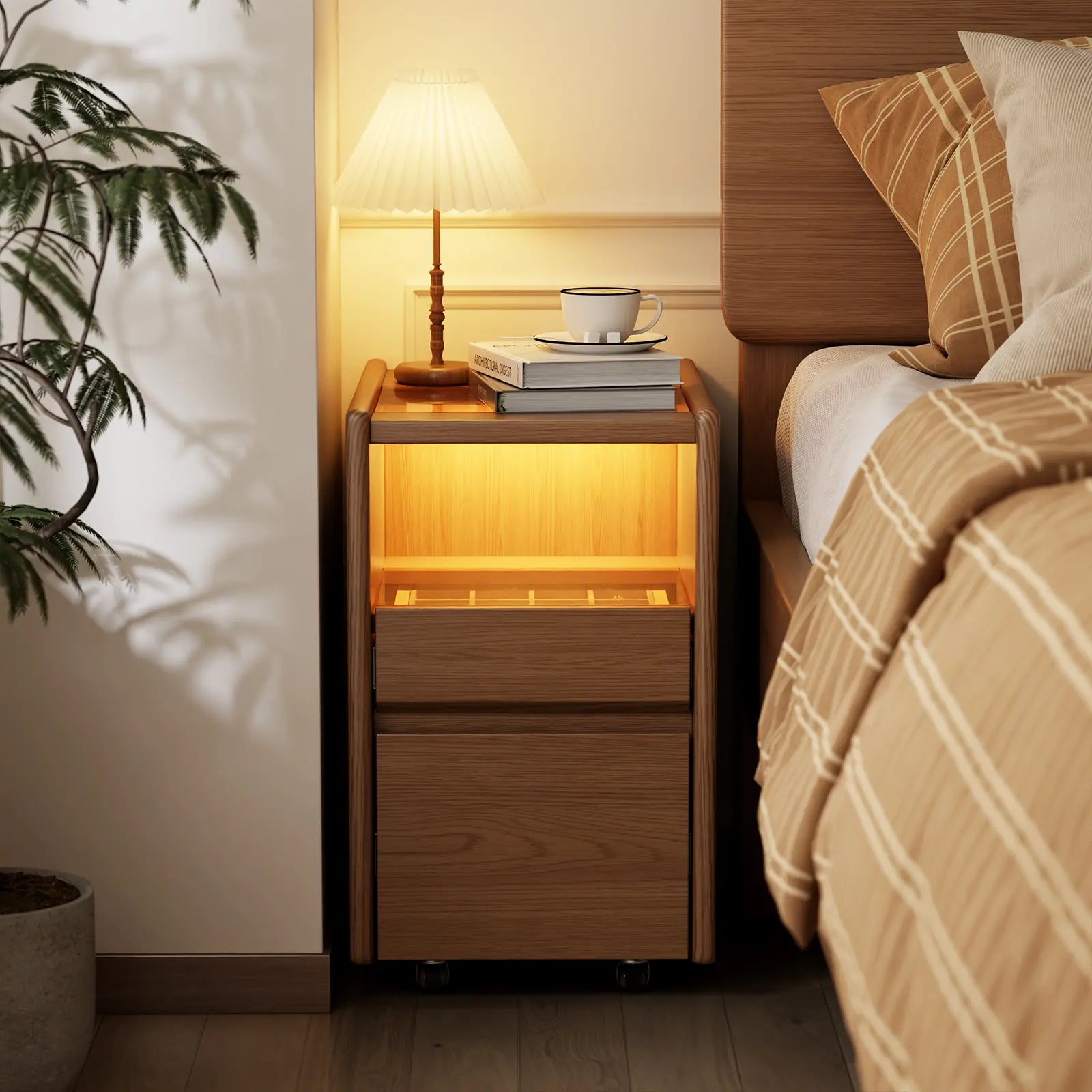 Smart Nightstand with LED Light & Wireless Charging - Kaslandi Furniture