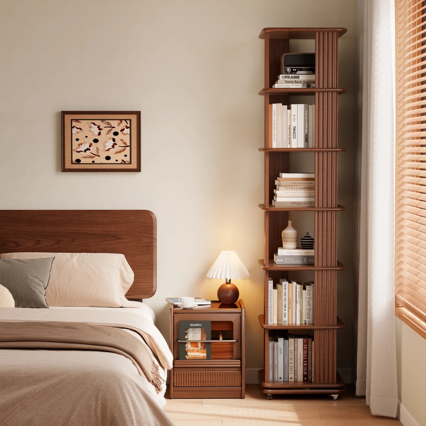 Movable & 360° Rotating Square Bookshelf Tower