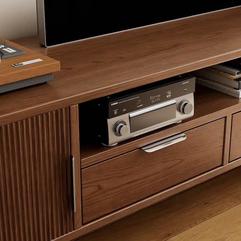 Fluted TV Stand with Storage Drawers and Cabinet — Fits 55