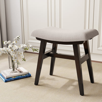 Solid Wood Vanity Stool, Saddle Cushion Vanity Bench with High-Strength Rebound Sponge, Easily Assembly, Vanity Chair, Foot Stool, Makeup Stool for Bedroom, Entryway