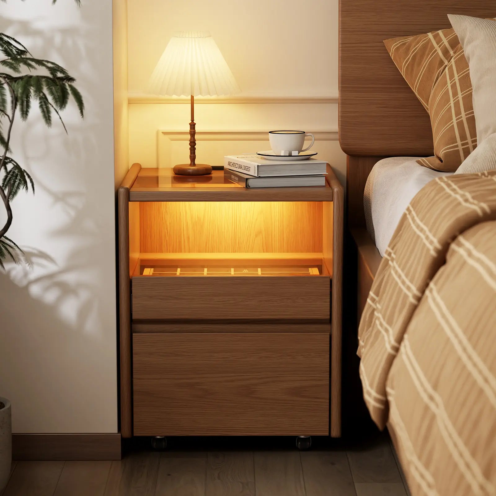 Smart Nightstand with LED Light & Wireless Charging - Kaslandi Furniture