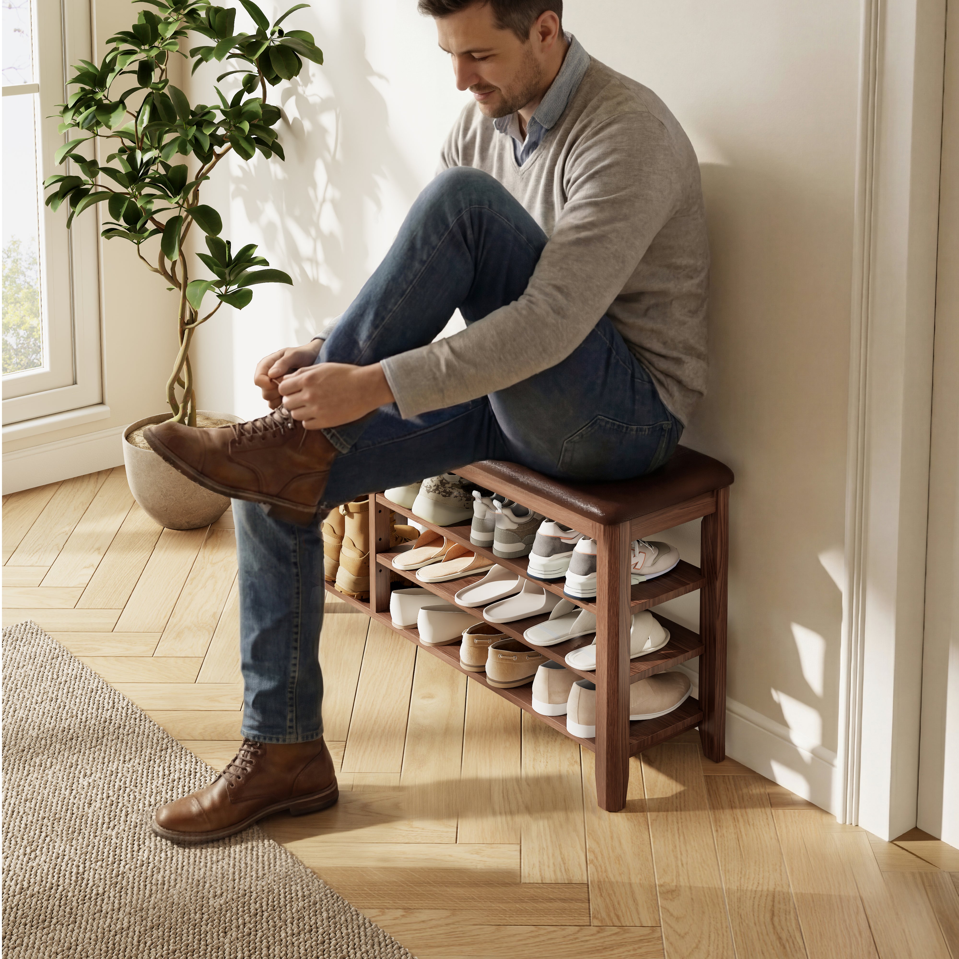 3-Tier Leather Shoe Bench