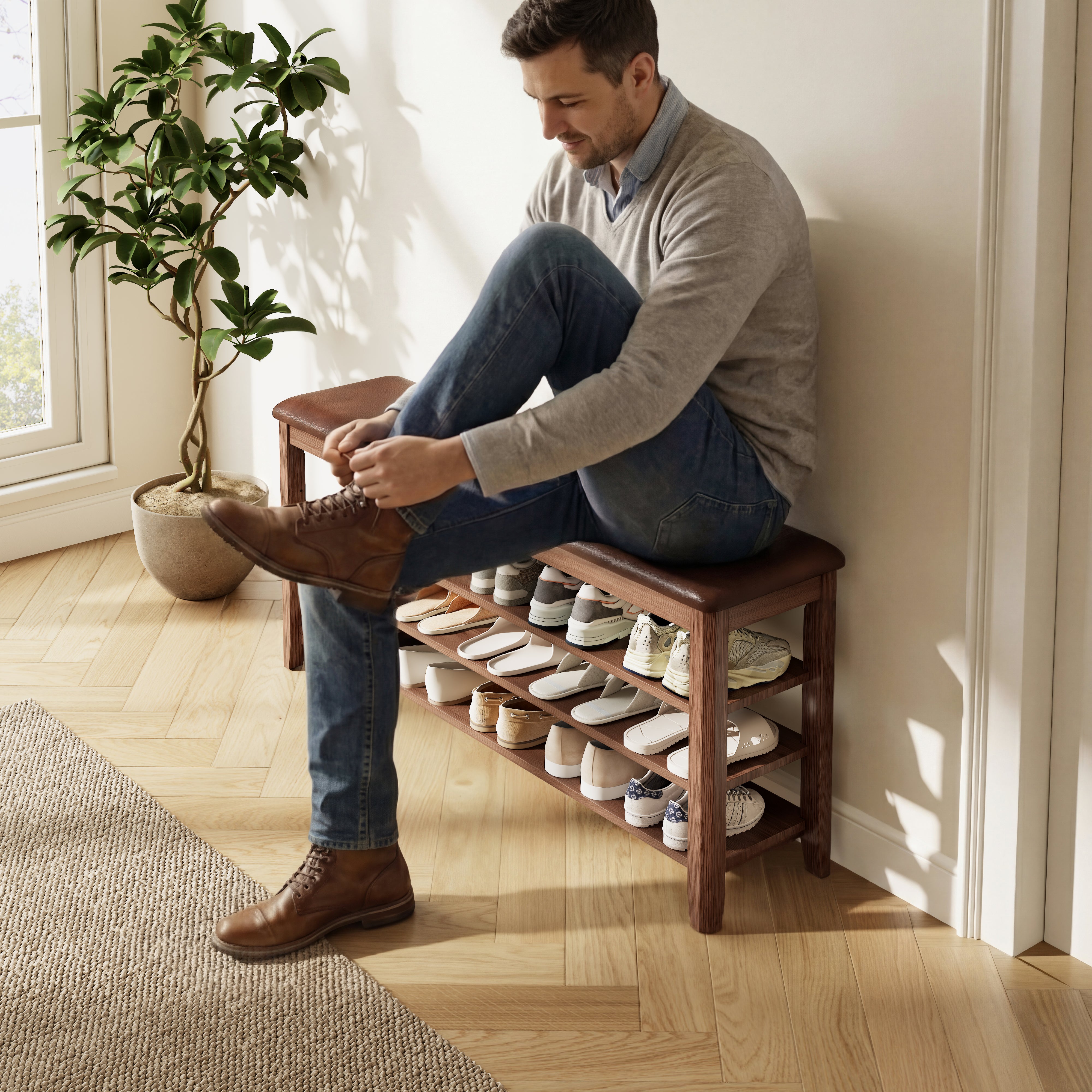 3-Tier Leather Shoe Bench
