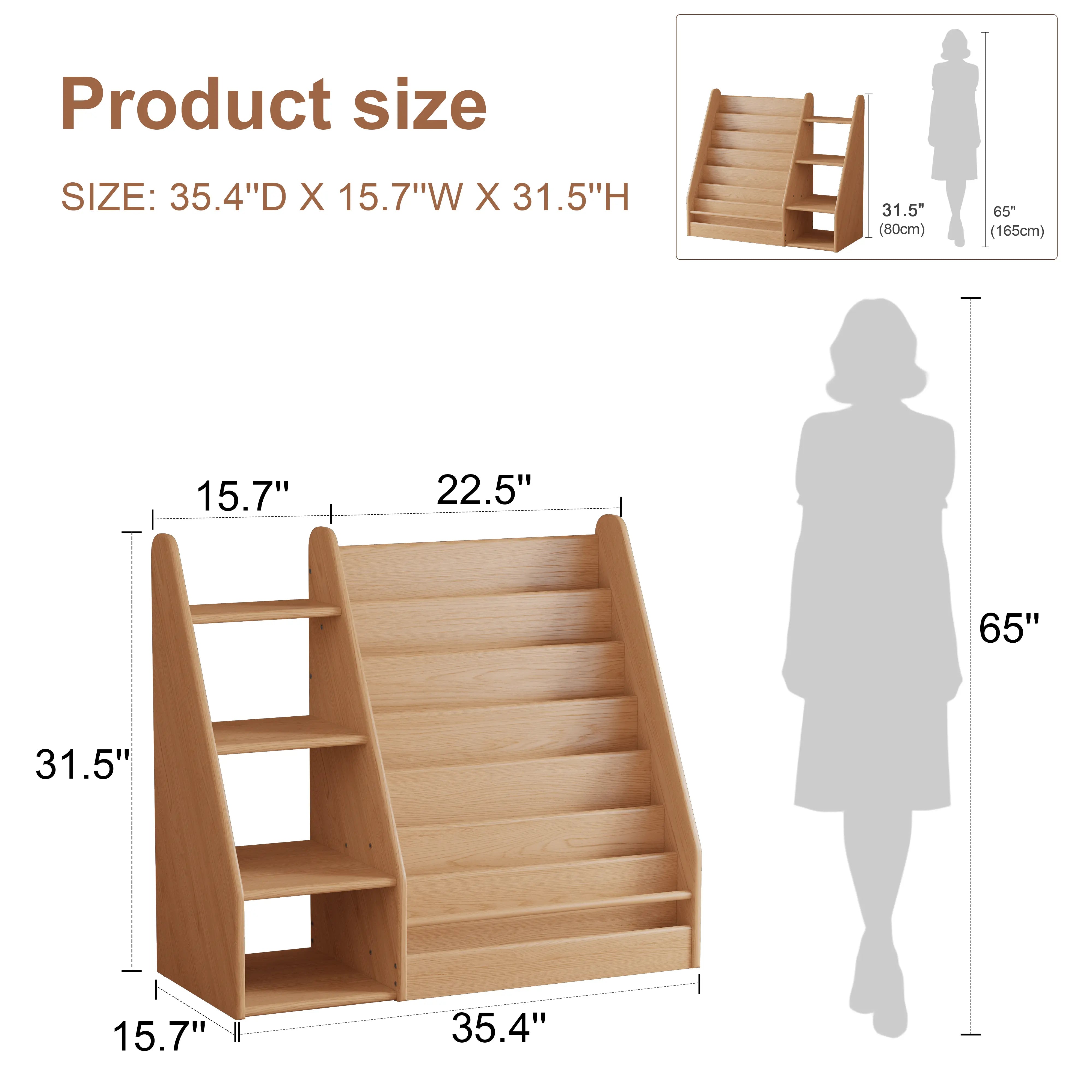 Solid Wood Kids Bookshelf – Face - Out Display & Anti - Tip Anchor - iKaslandi