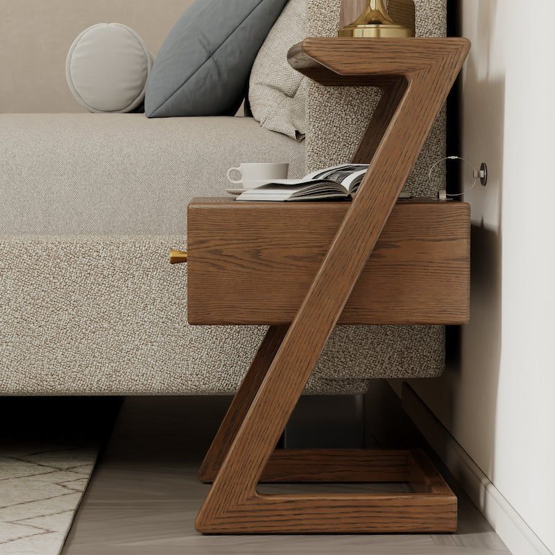 Solid Wood Z-Leg Nightstand with Drawer & Open Shelf
