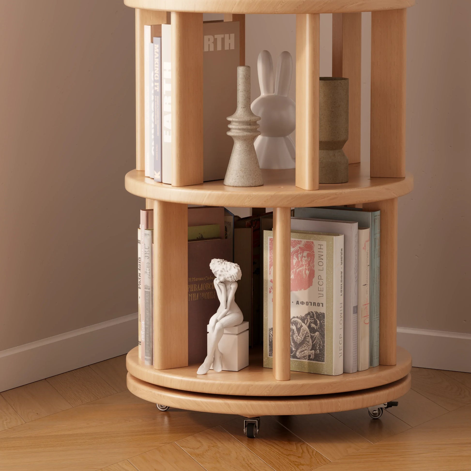 Rotating Round Bookshelf, Adjustable 1 - 6 Tiers – Space - Saving Storage Rack - Kaslandi Furniture