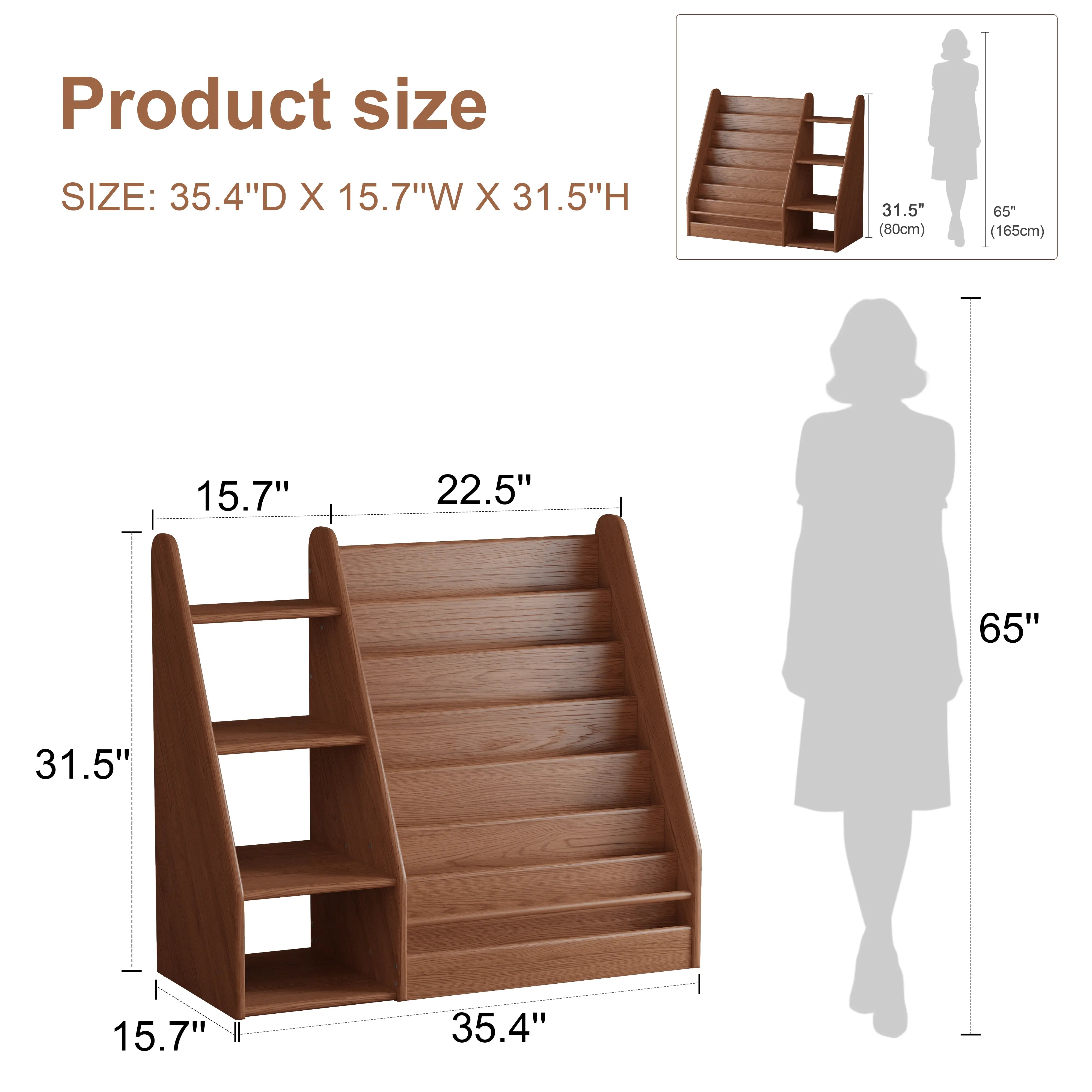 Solid Wood Kids Bookshelf – Face - Out Display & Anti - Tip Anchor - iKaslandi