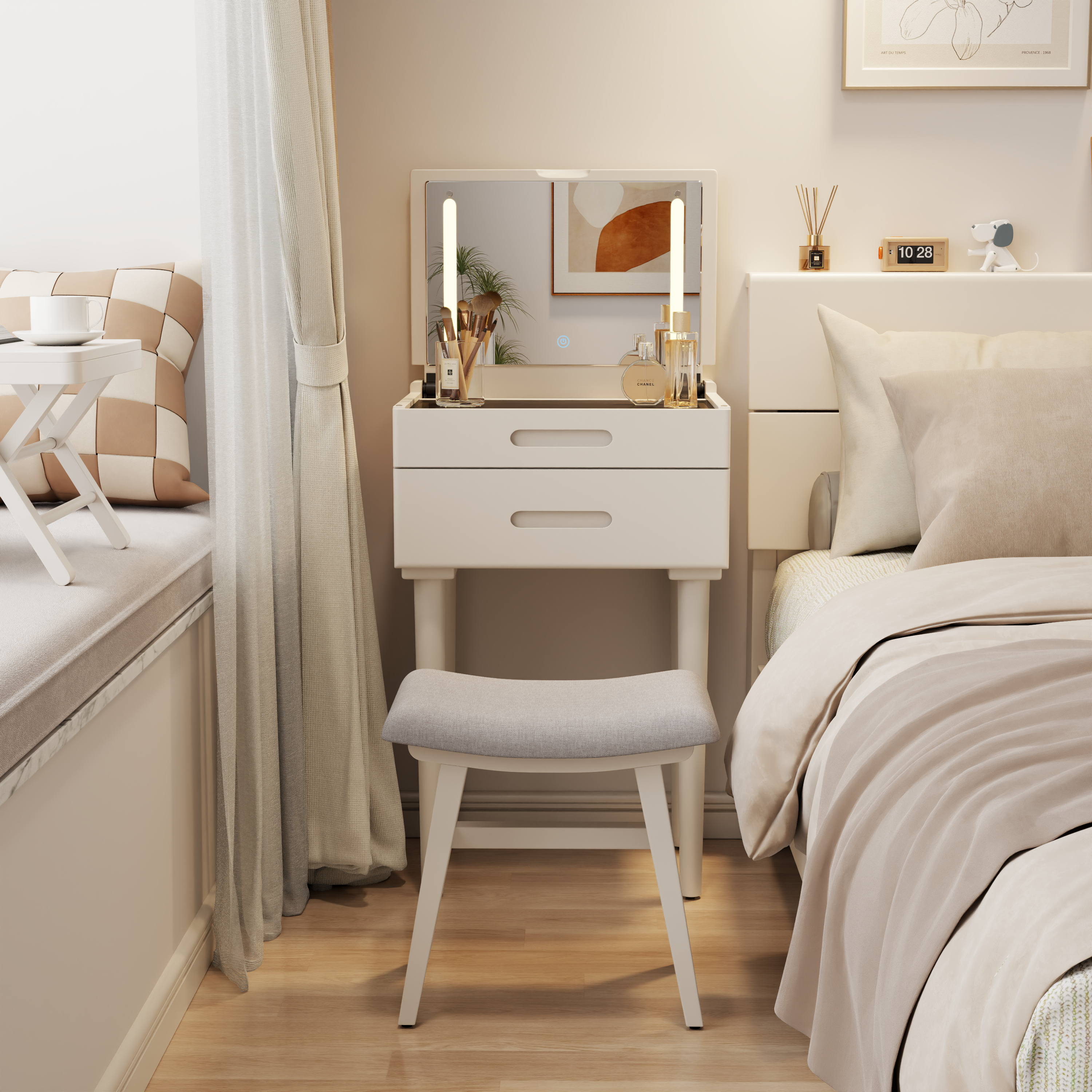 Vanity Desk with Mirror & Lights