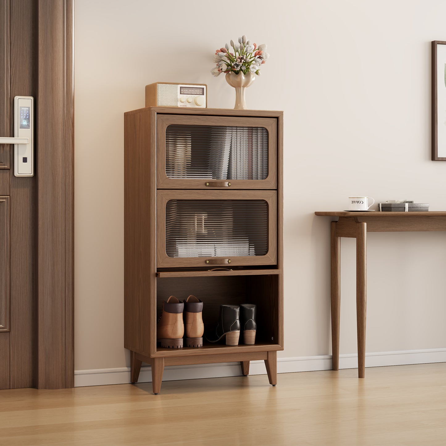 Shelf Bookcase with Cabinet Glass Doors