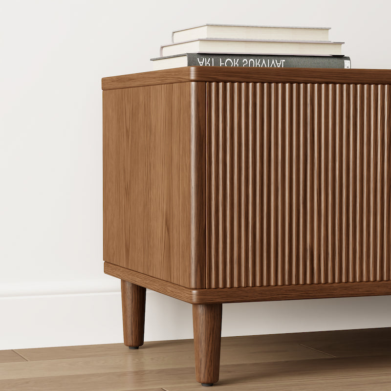 Fluted TV Stand with Storage Drawers and Cabinet — Fits 55