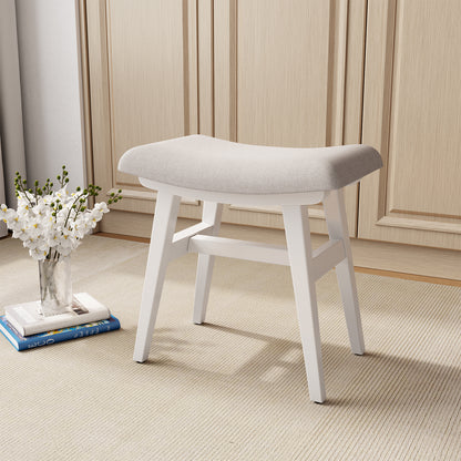 Solid Wood Vanity Stool, Saddle Cushion Vanity Bench with High-Strength Rebound Sponge, Easily Assembly, Vanity Chair, Foot Stool, Makeup Stool for Bedroom, Entryway