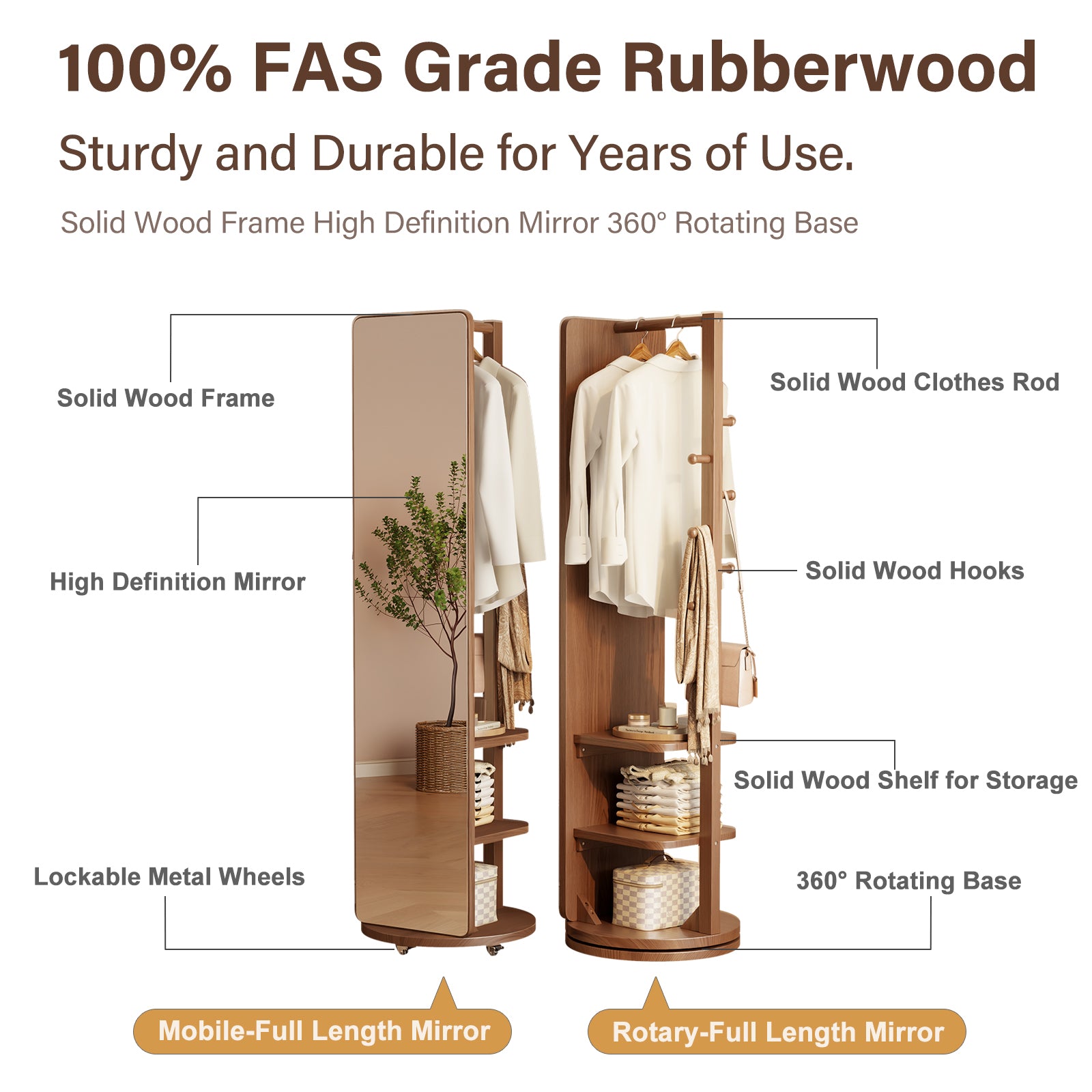 Rolling Full Length Mirror - Kaslandi Furniture