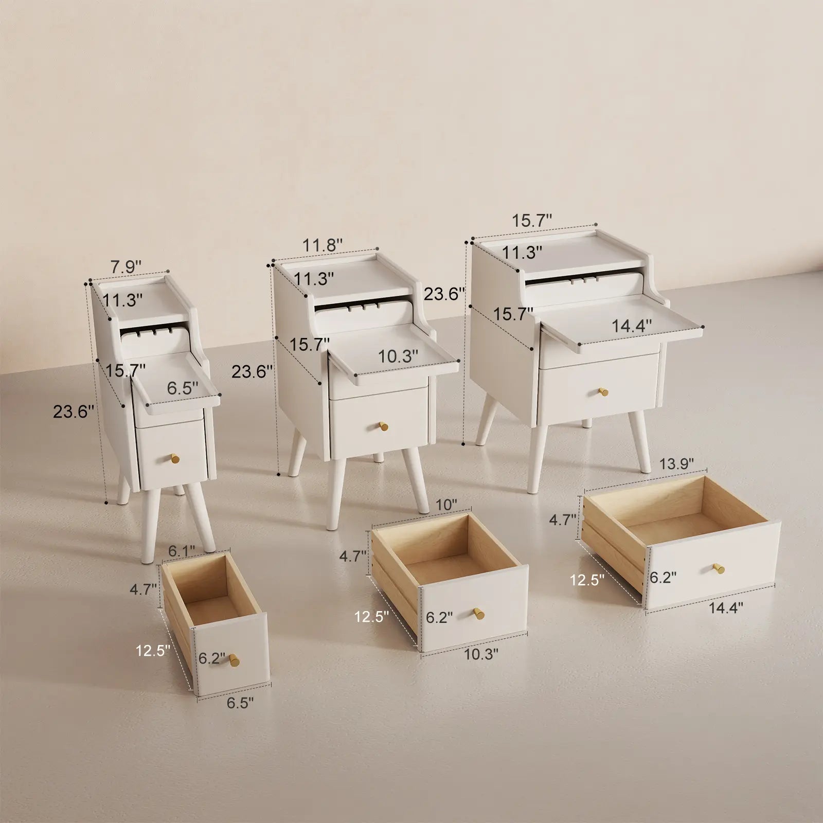 Solid wood classic minimalist nightstand with 2 drawers and an open shelf - iKaslandi