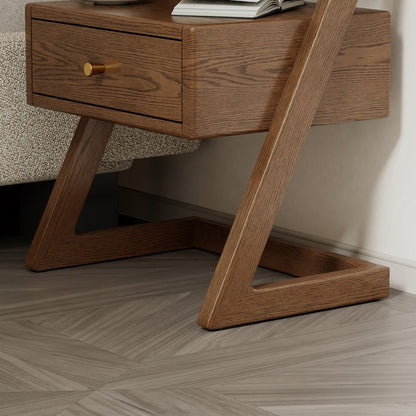 Solid Wood Z-Leg Nightstand with Drawer & Open Shelf - iKaslandi