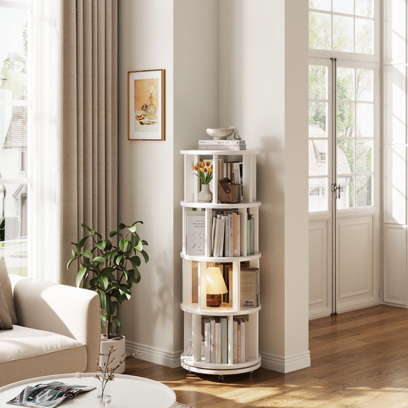 Rotating Round Bookshelf, Adjustable 1-6 Tiers – Space-Saving Storage Rack - iKaslandi