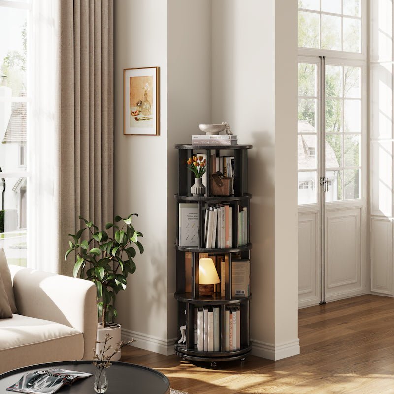 Rotating Round Bookshelf, Adjustable 1-6 Tiers – Space-Saving Storage Rack - iKaslandi