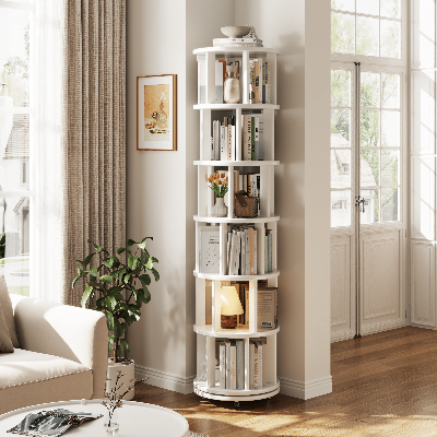 Rotating Round Bookshelf, Adjustable 1 - 6 Tiers – Space - Saving Storage Rack - Kaslandi Furniture