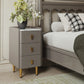 Leather Nightstand with Marble Top | 3 - Drawer Bedside Table with Gold Metal Legs - Kaslandi Furniture