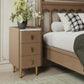 Leather Nightstand with Marble Top | 3 - Drawer Bedside Table with Gold Metal Legs - Kaslandi Furniture
