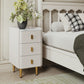 Leather Nightstand with Marble Top | 3 - Drawer Bedside Table with Gold Metal Legs - Kaslandi Furniture