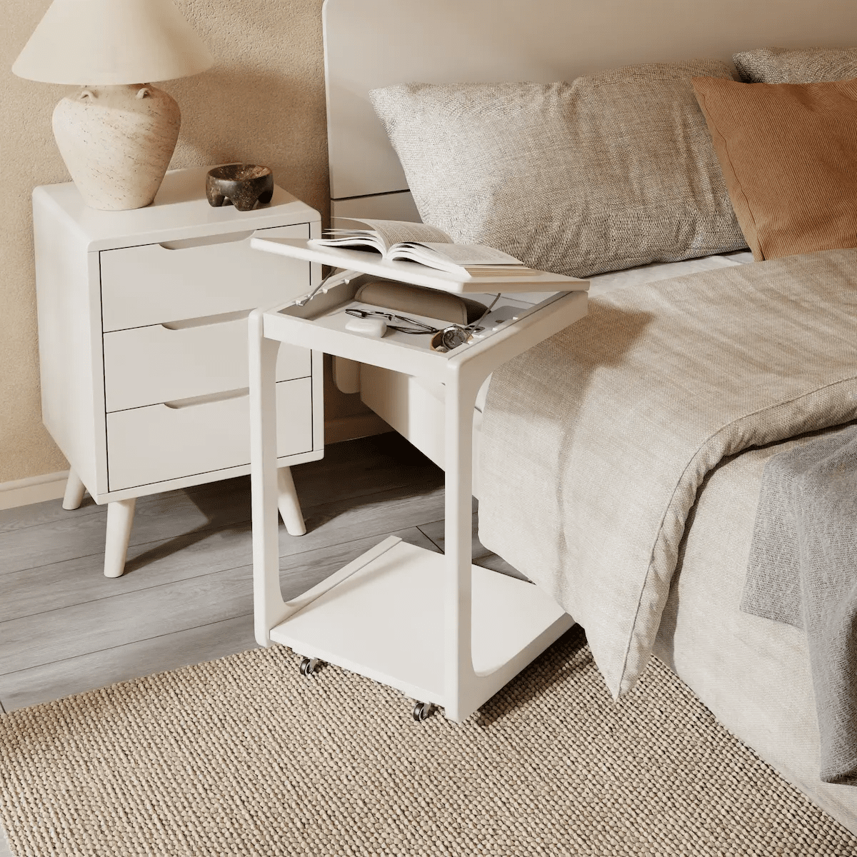 2-Tier C-Shaped Side Table – Perfect for Sofa, Bed, or Laptop - iKaslandi