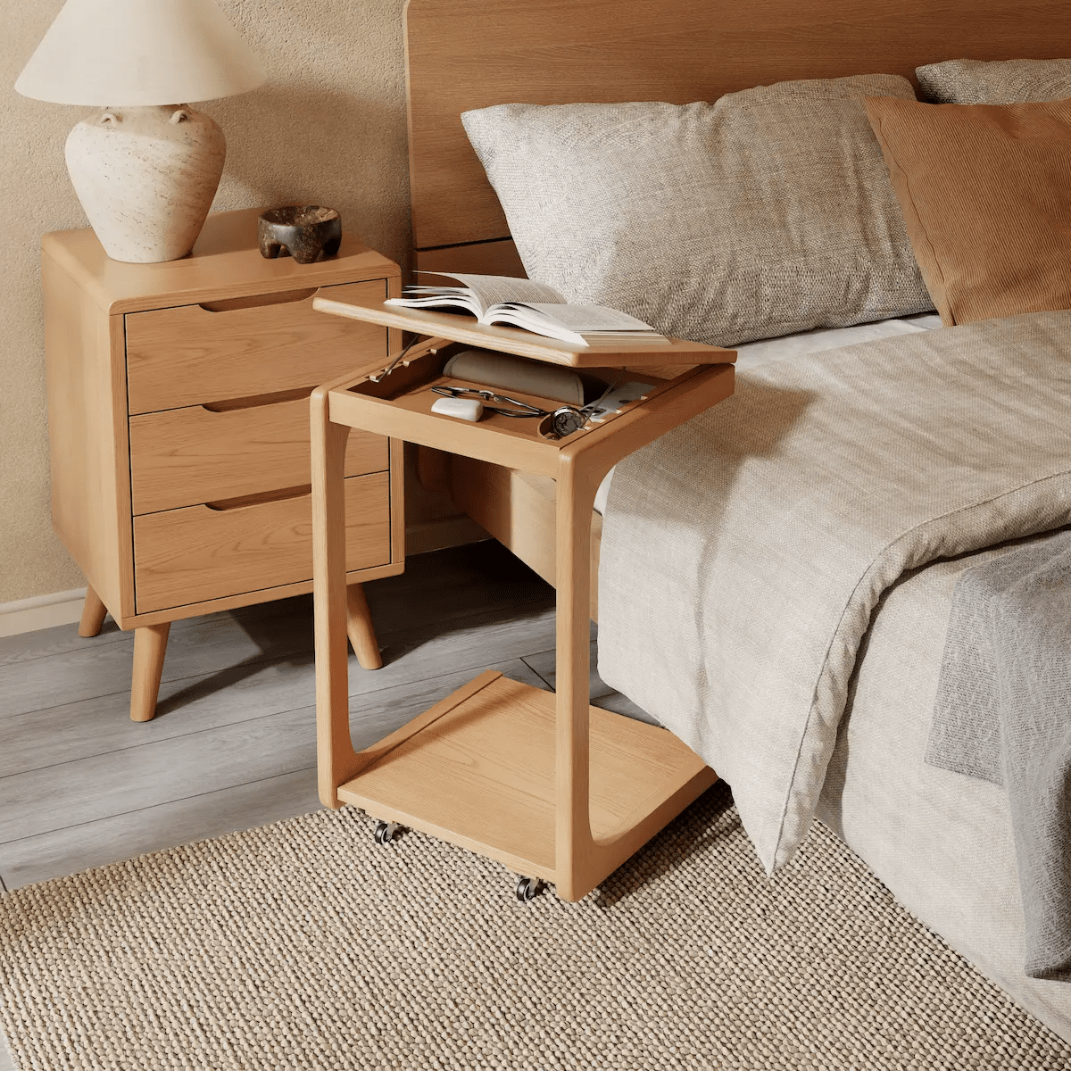 2-Tier C-Shaped Side Table – Perfect for Sofa, Bed, or Laptop - iKaslandi