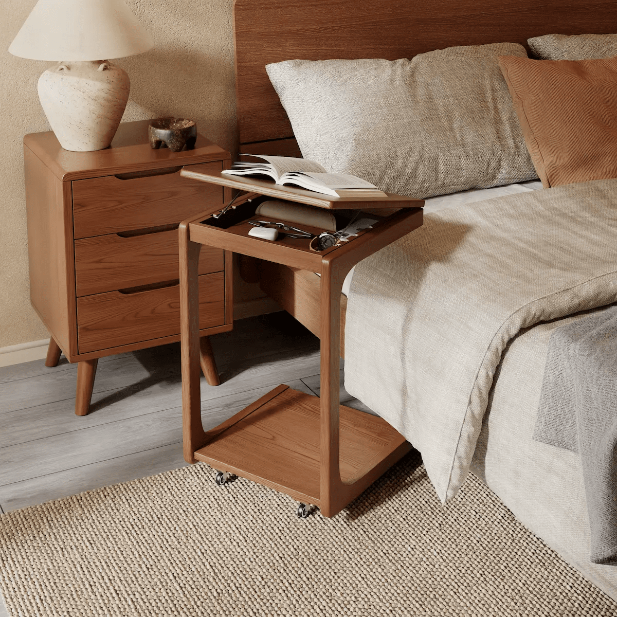 2-Tier C-Shaped Side Table – Perfect for Sofa, Bed, or Laptop - iKaslandi