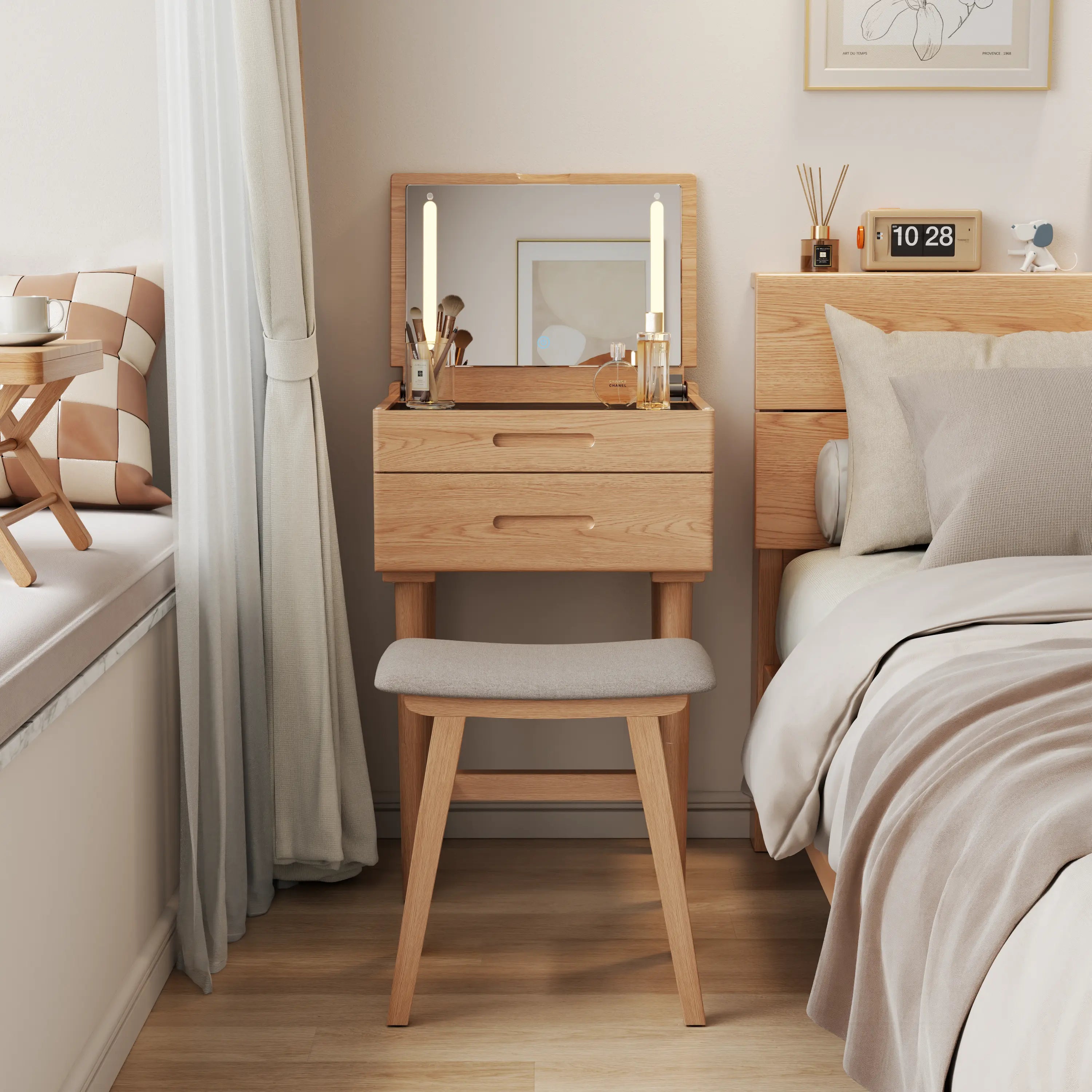 Vanity Desk with Mirror & Lights - Kaslandi Furniture