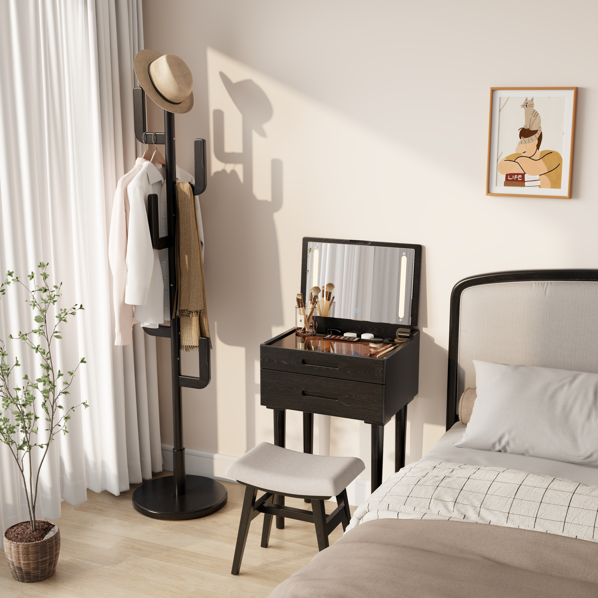 Vanity Desk with Mirror & Lights