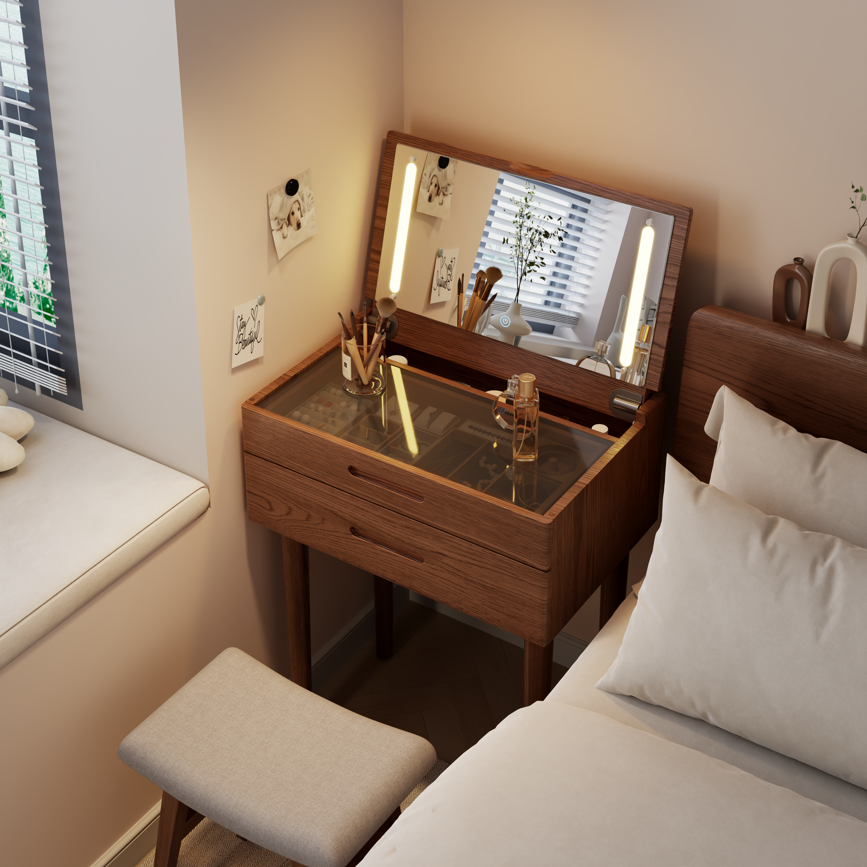 Vanity Desk with Mirror & Lights