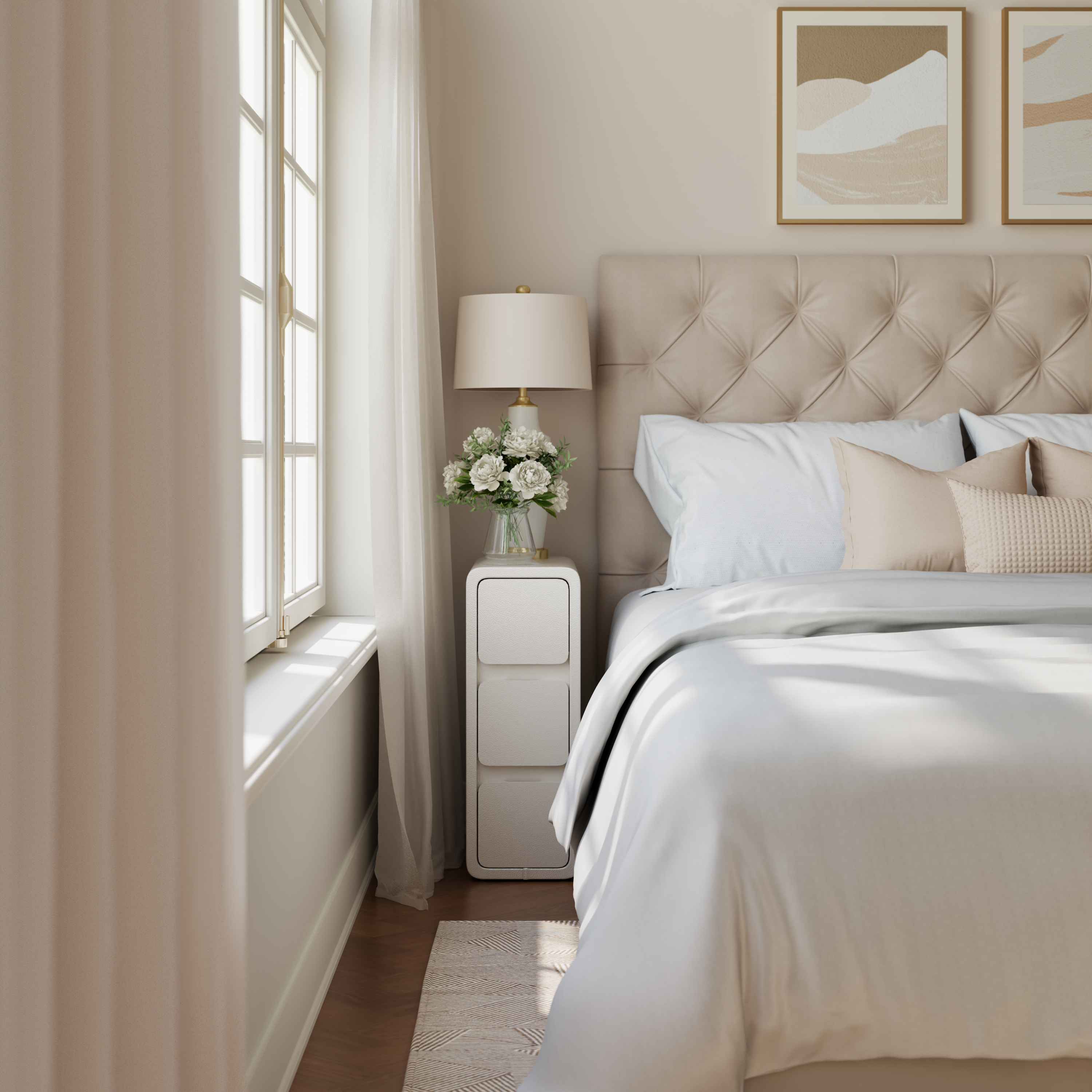 Modern Solid Wood Nightstand with 3 Hidden Handle Drawers