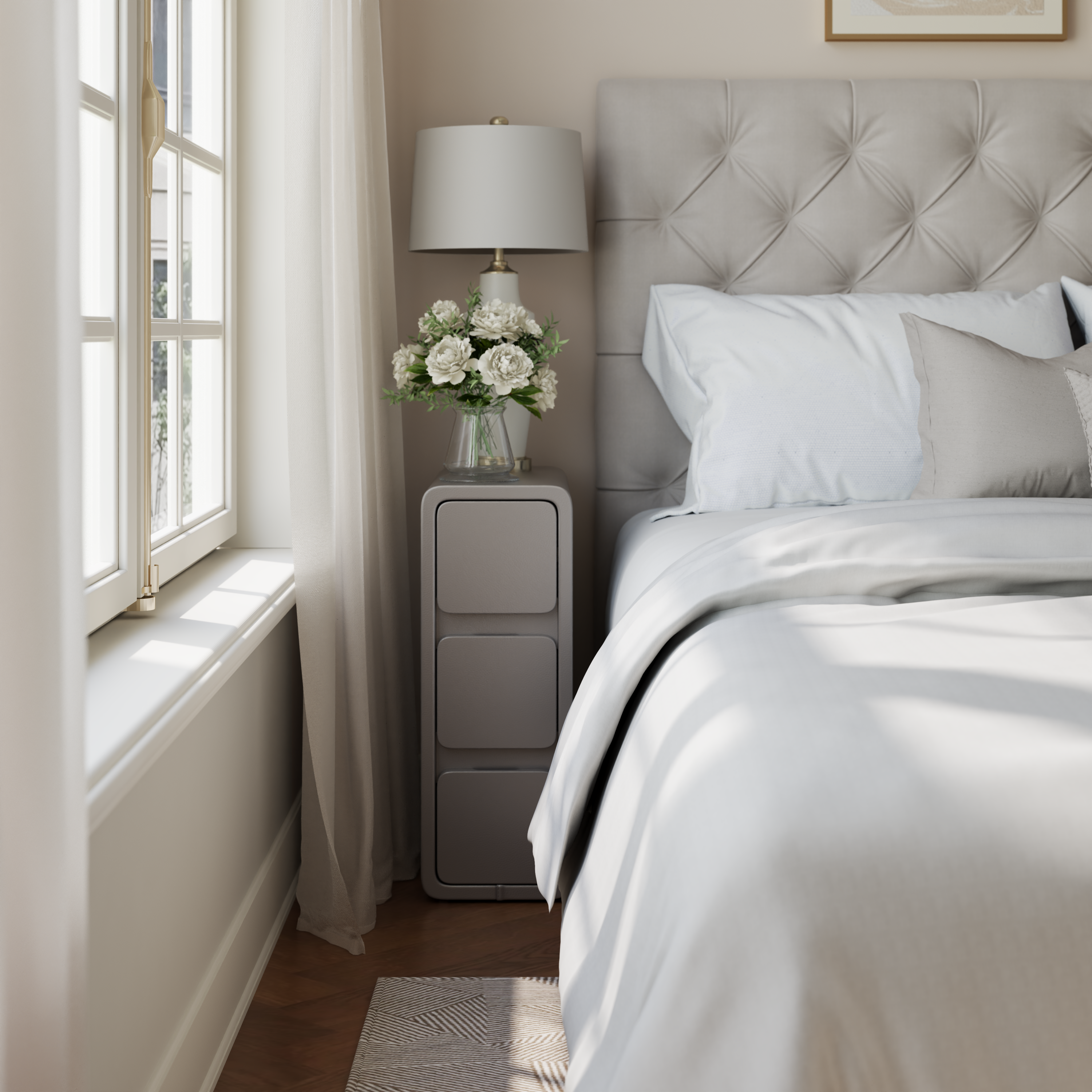 Modern Solid Wood Nightstand with 3 Hidden Handle Drawers