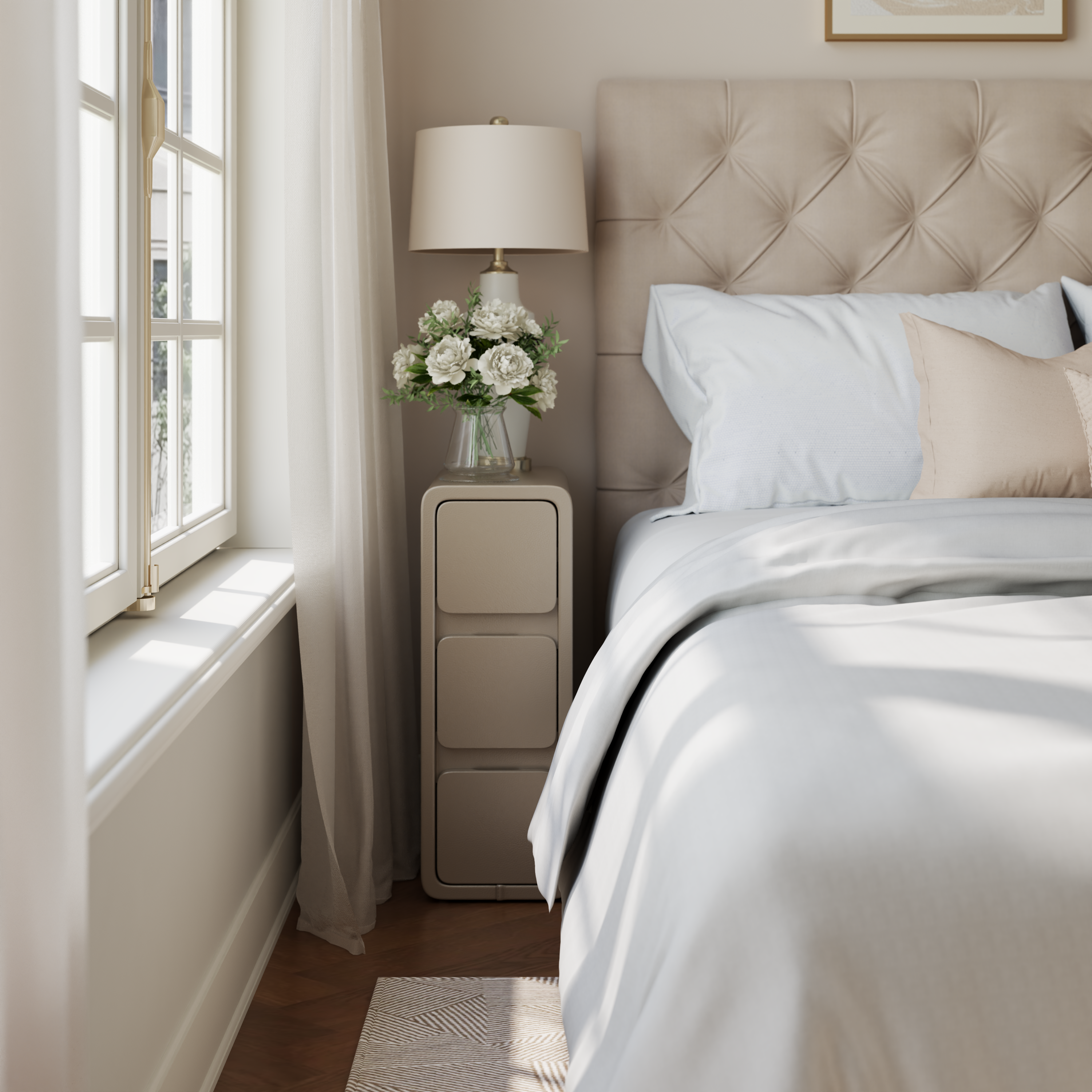 Modern Solid Wood Nightstand with 3 Hidden Handle Drawers