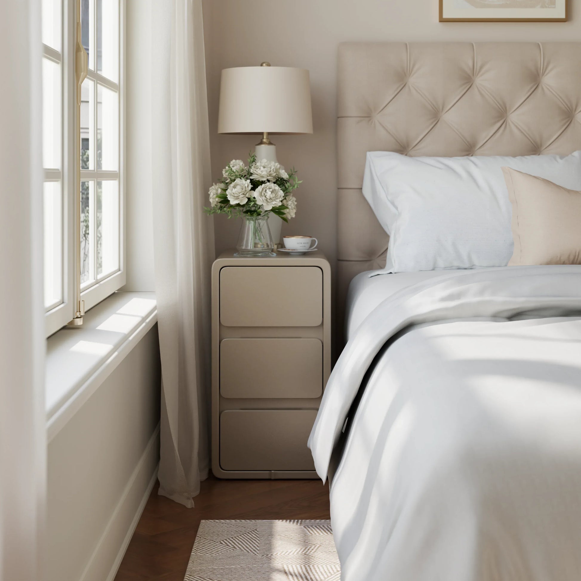 Modern Solid Wood Nightstand with 3 Hidden Handle Drawers - Kaslandi Furniture