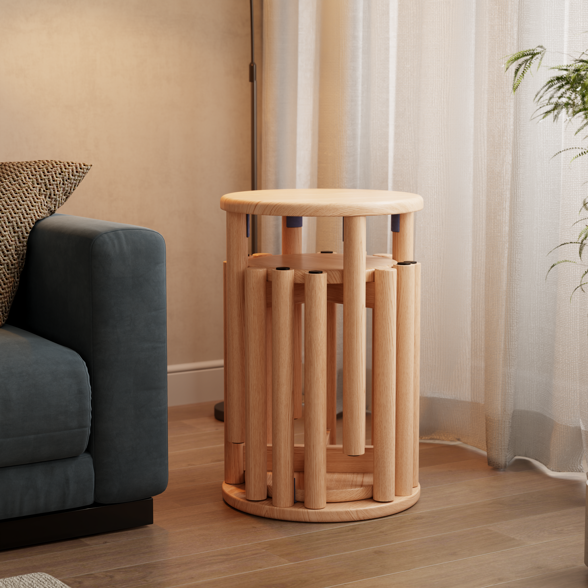 Set of 4 Stackable Solid Wood Multifunctional Round Stools/Side Tables