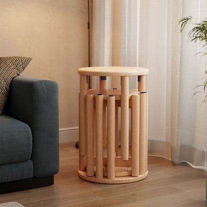 Solid Rubberwood Round Stool Set of 4 | Stackable Farmhouse Accent Stools - Kaslandi Furniture