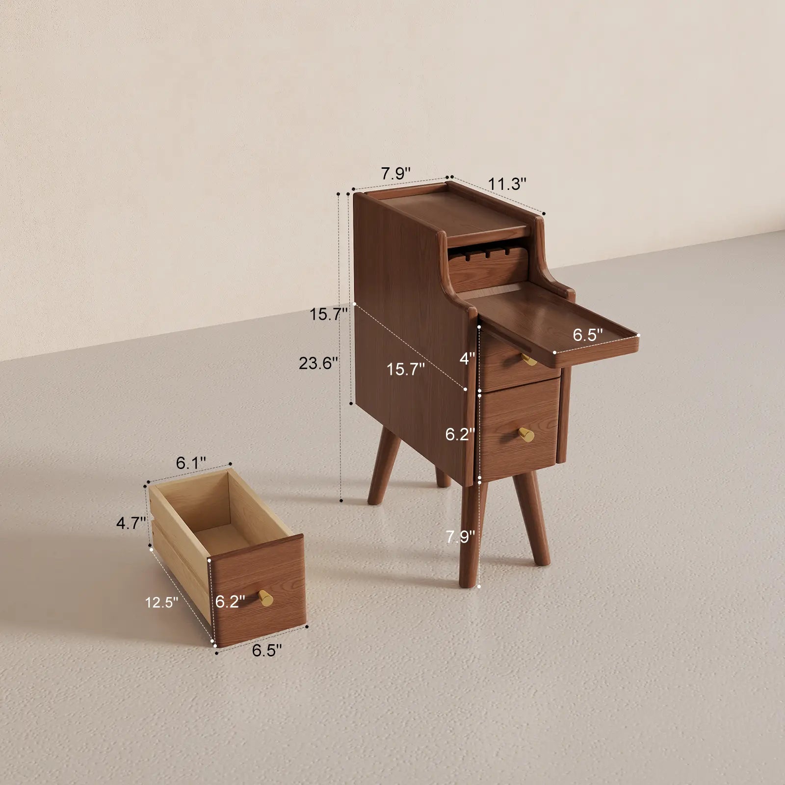 Modern Nightstand Set of 2 - Narrow Bedside Tables with Drawer - iKaslandi