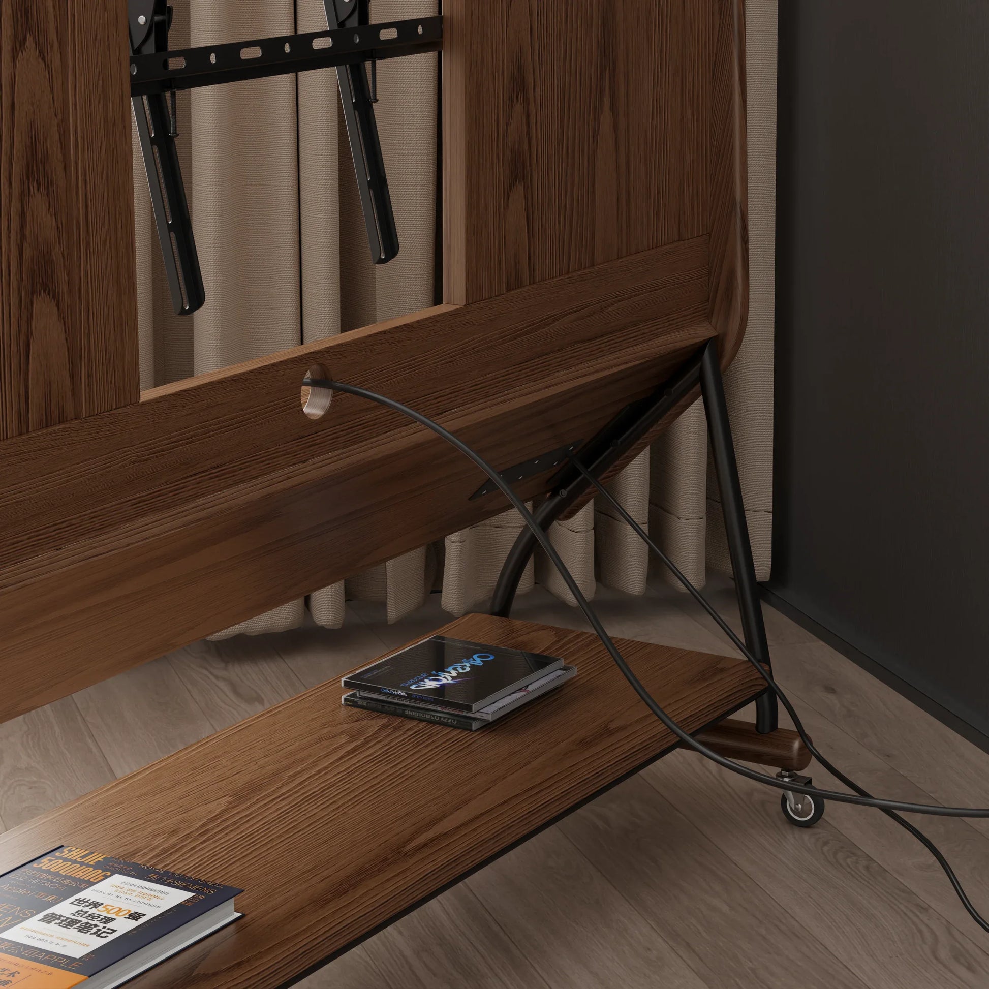 Rolling TV Stand for 40 - 65 Inch TV with Wheels | Wooden Mobile TV Cart - Kaslandi Furniture